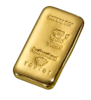 250 Gram Metalor Cast Gold Bar