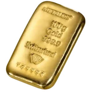 100 Gram Metalor Cast Gold Bar