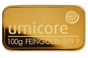 100 Gram Umicore Minted Gold Bar