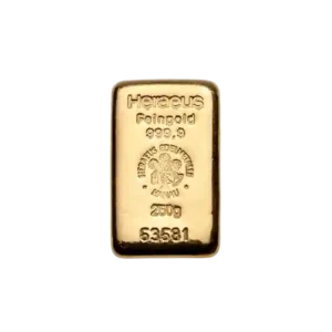 250 Gram Heraeus Cast Gold Bar