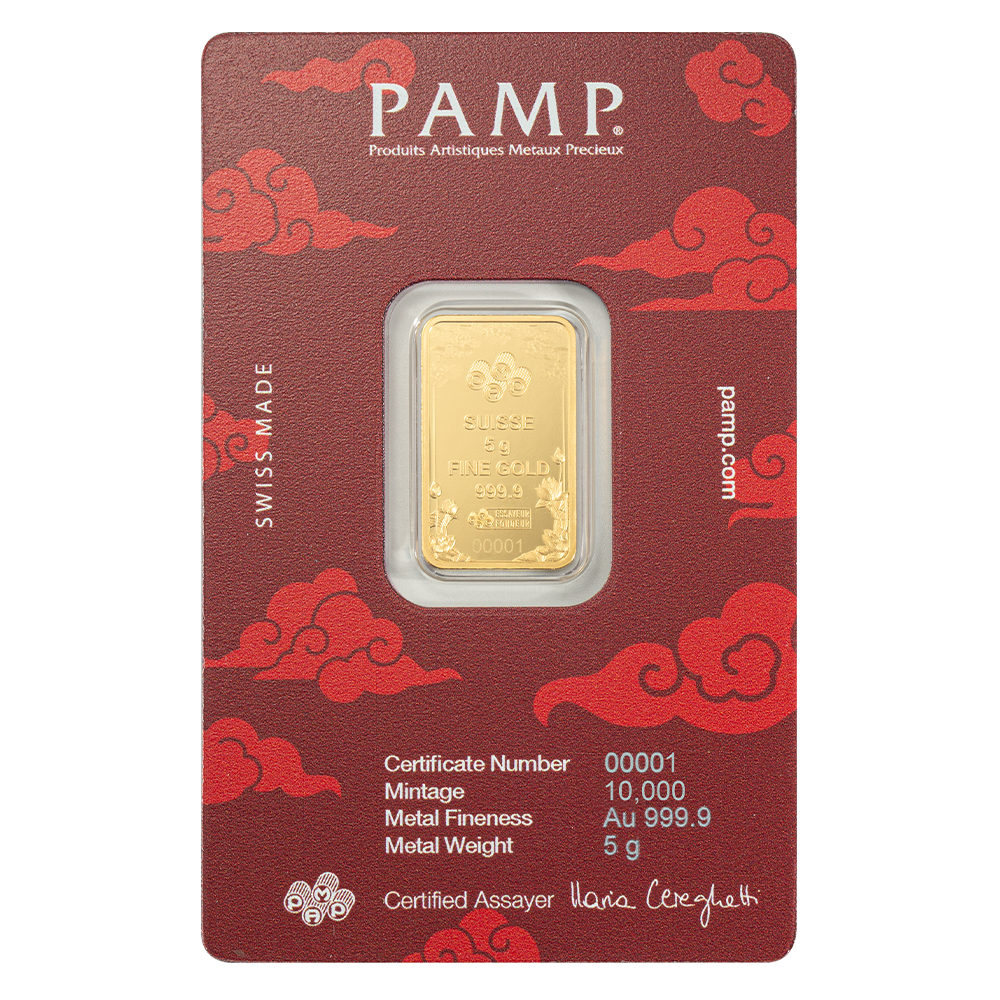5 Gram PAMP Good Luck Yellow Dragon Pure Gold Bar - Image 2