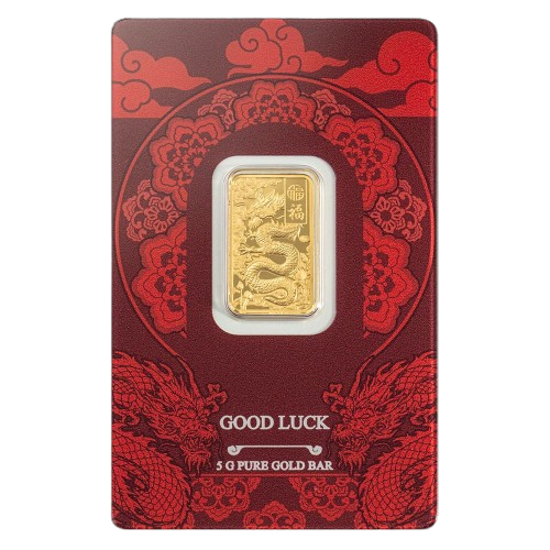 5 Gram PAMP Good Luck Yellow Dragon Pure Gold Bar