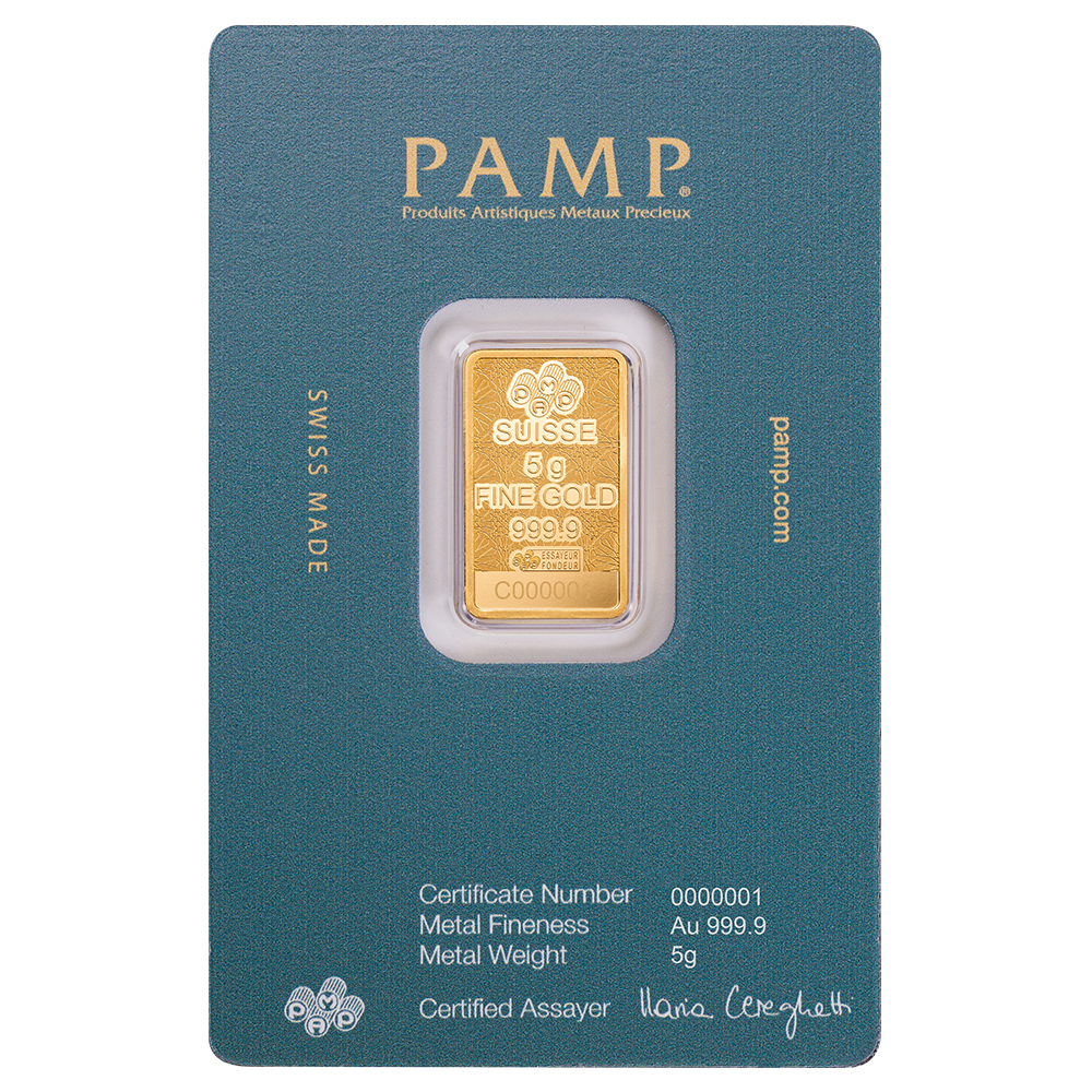 5 Gram PAMP Arabian Falcon Pure Gold Bar with Pendant Frame - Image 2