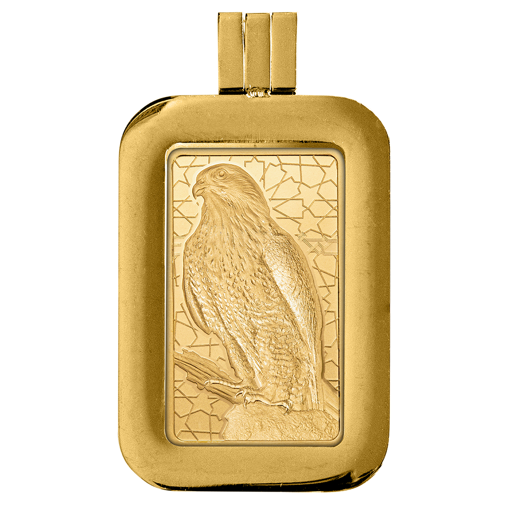 5 Gram PAMP Arabian Falcon Pure Gold Bar with Pendant Frame - Image 5